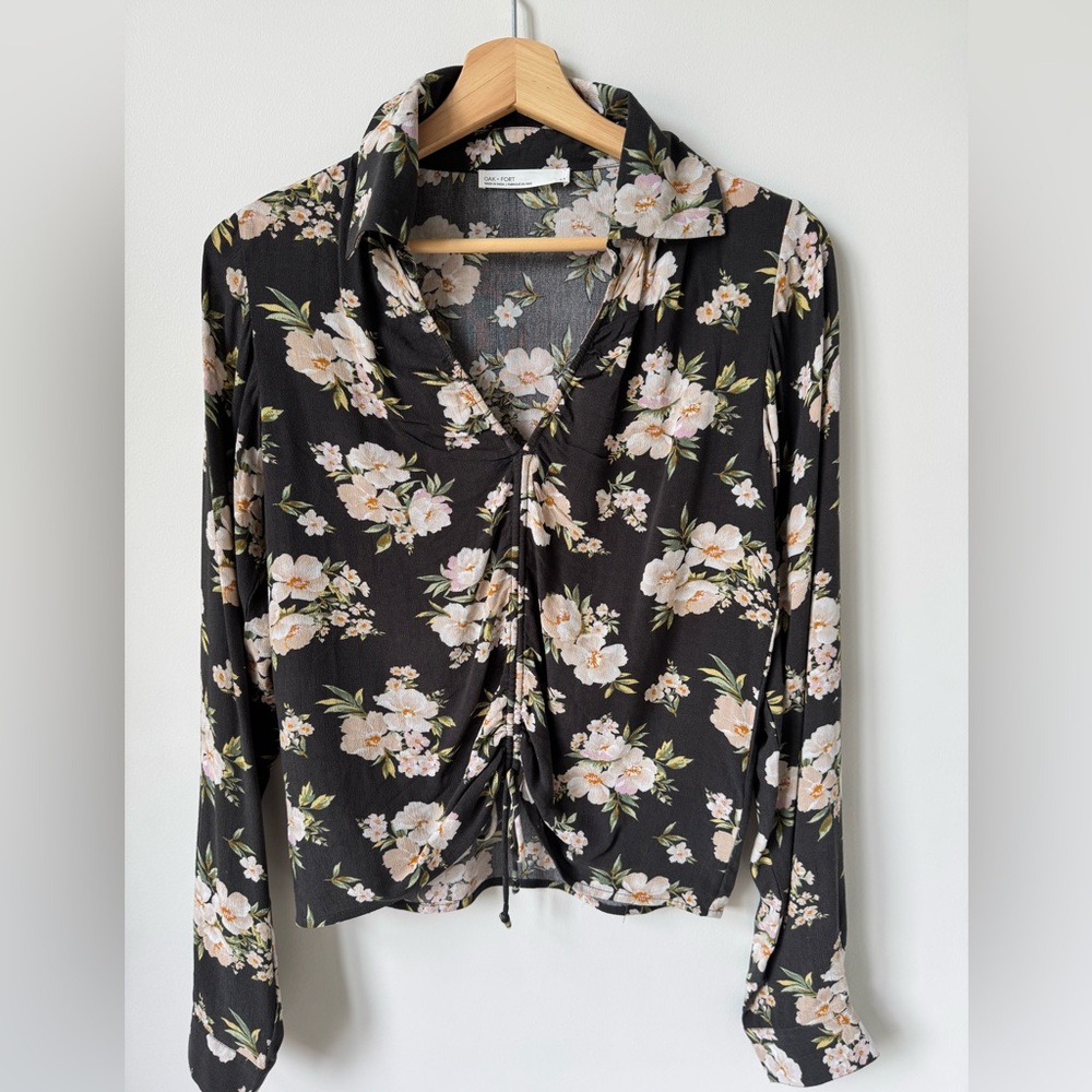 OAK + FORT Dark Floral Blouse